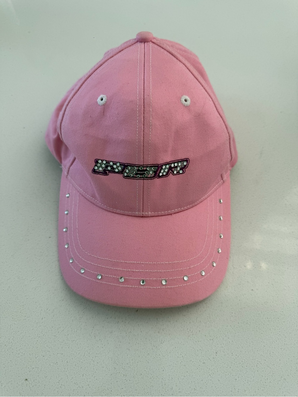 Pink Kids Cap with Crystal Trim and Embroidered Logo